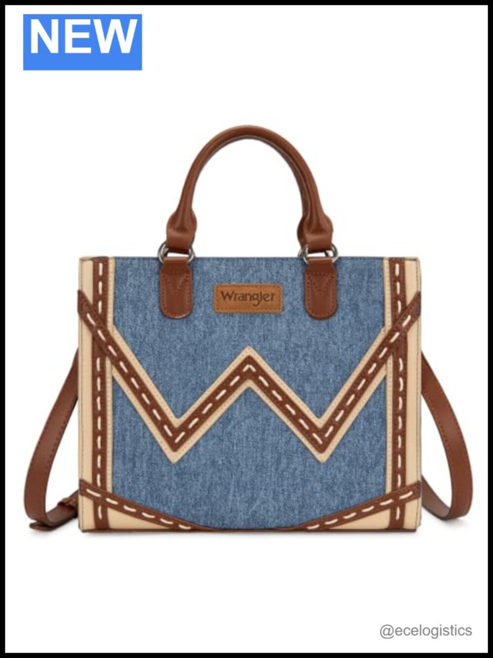 Wrangler Wave Stitched Denim Top Handle Handbag Crossbody Tote with Adjustable